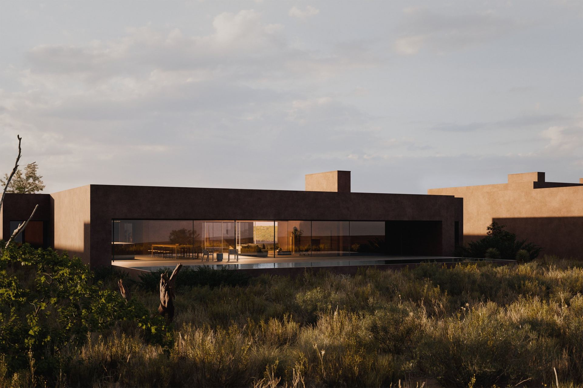Pala Zion custom desert residence at dusk near Zion National Park — MEP engineering by Red Brick Engineering
